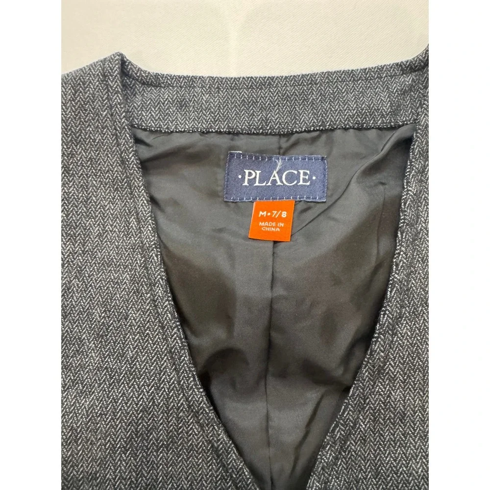 The Children's Place Vest Kids M 7/8 Grey‎ Excellent Herringbone Suit Waistcoat